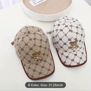Kids Bear Print Cap - Tan and White for toddler